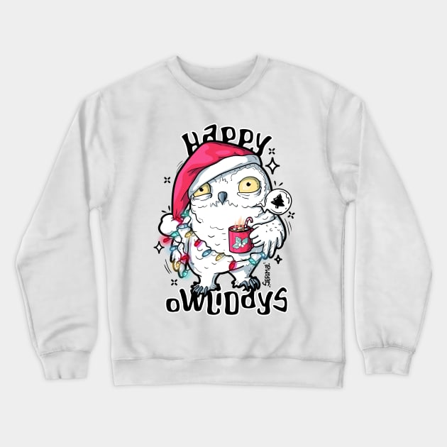 Happy owlidays Christmas owl pun Crewneck Sweatshirt by SPIRIMAL